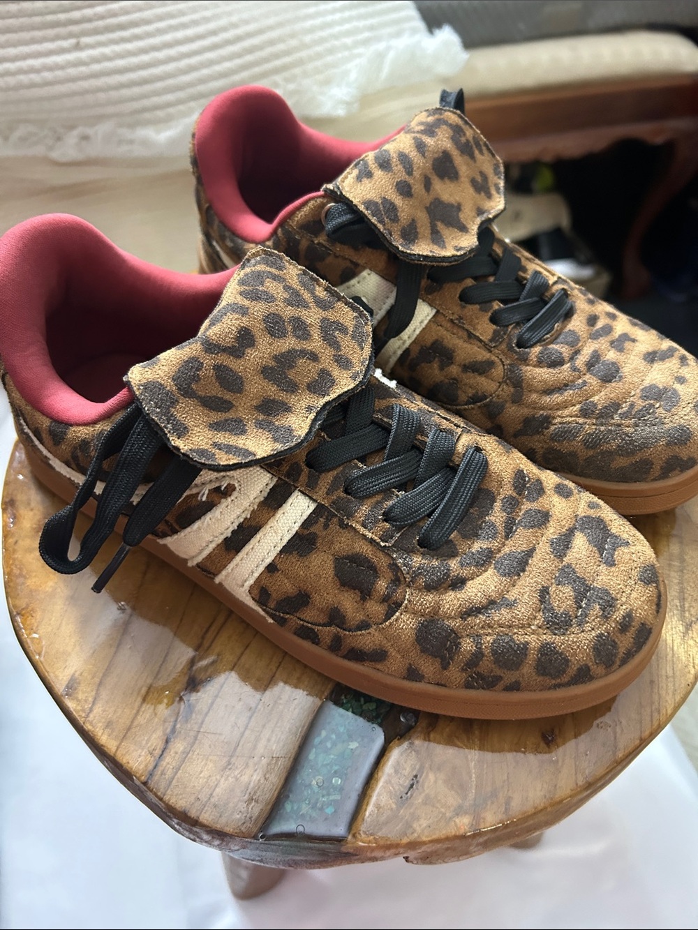 Leopard Print Women's Casual Flats with Pink Lining